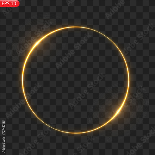 Gold circles frame with glitter light effect. A golden flash flies in a circle in a luminous ring.