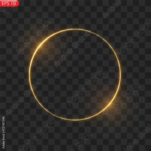 Gold circles frame with glitter light effect. A golden flash flies in a circle in a luminous ring.