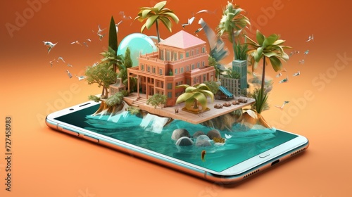 Augmented reality in tourism solid color background