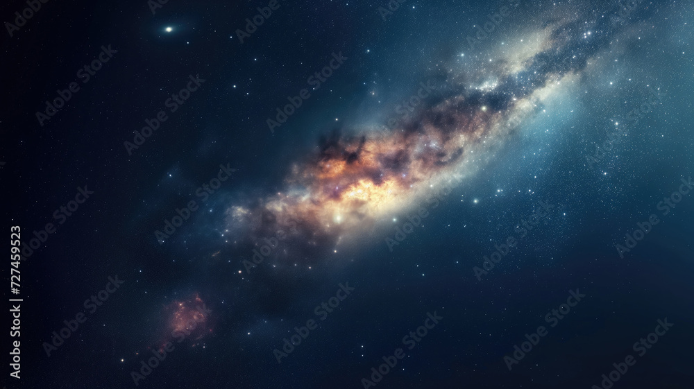 Big milky way in the center of the galaxy in space with many stars and bright nebula. Universe science astronomy space background wallpaper