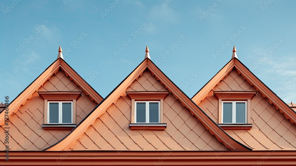 Gable roofs classic and symmetrical roof design solid color background