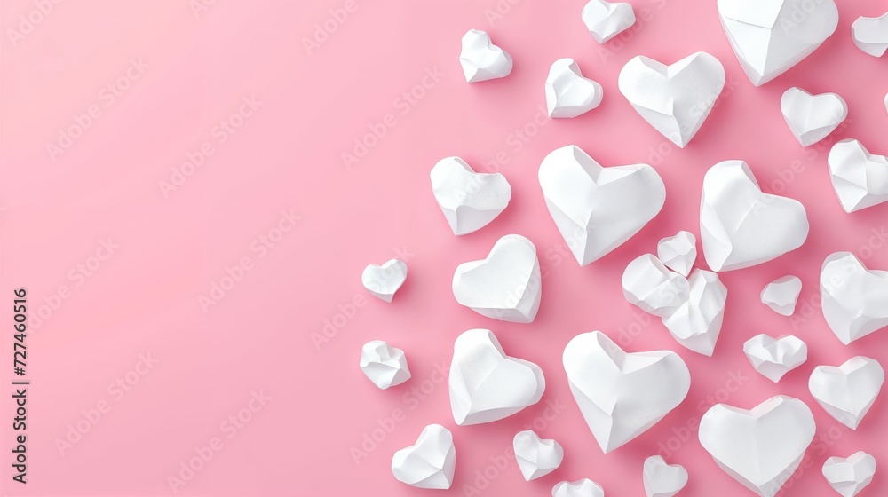 Hearts on a pink background with empty space for text for Valentines Day