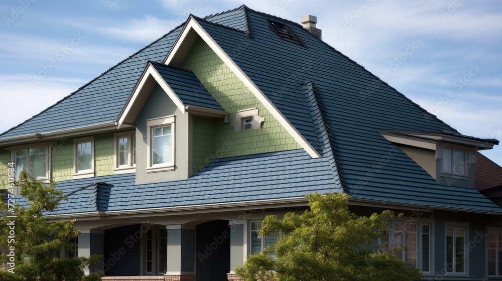 Jerkinhead roofs blending gable and hip roof features solid color background