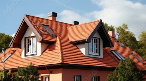 Mansard roofs steep sloping roof with dormer windows solid color background