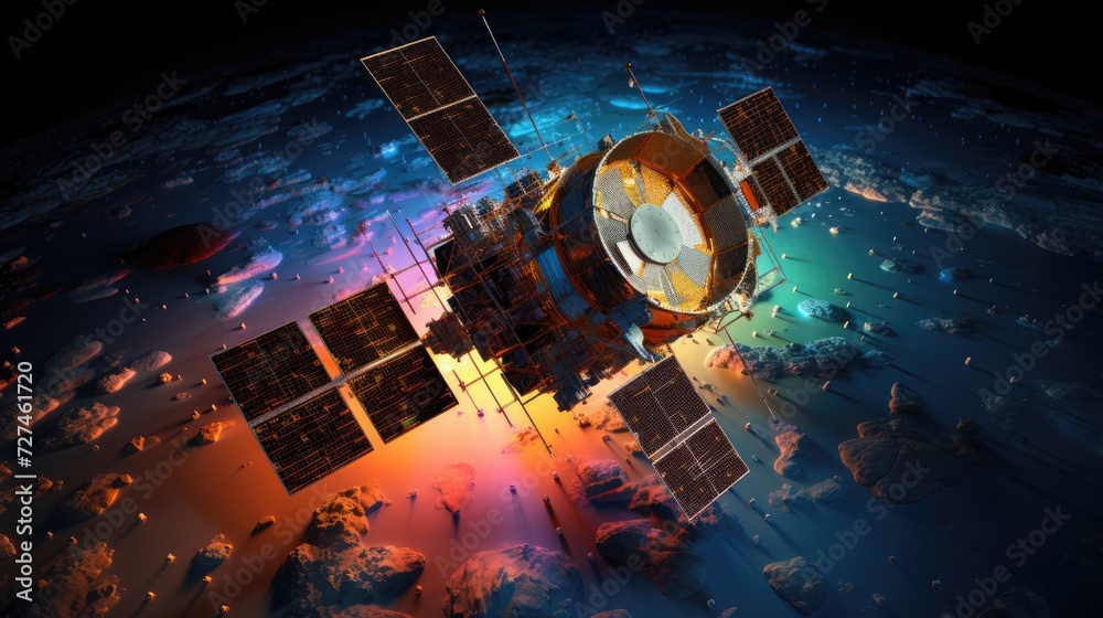 Remote sensing satellites solid color background - obrazy, fototapety, plakaty 