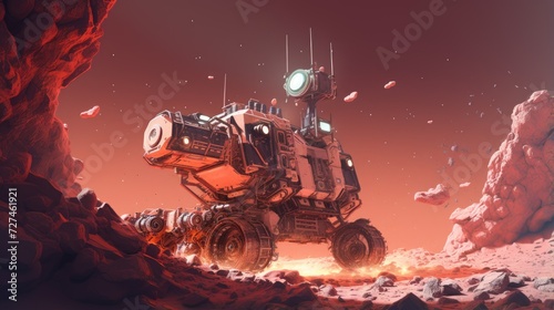Robotic asteroid exploration solid color background