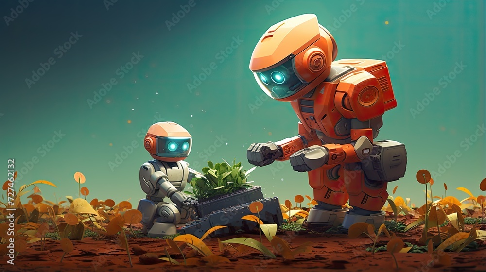 Robotics in agriculture solid color background