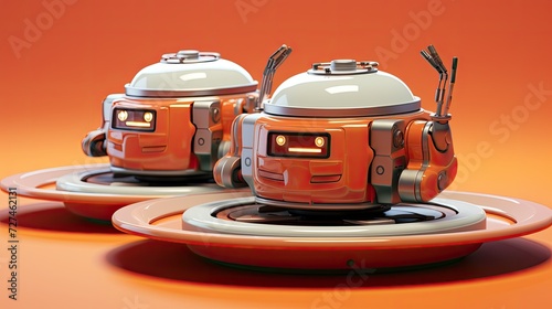Robotic plate warmers solid color background