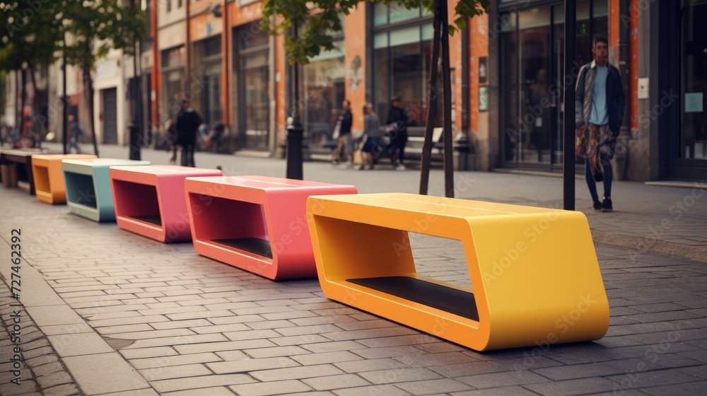 Smart benches with wi fi connectivity solid color background - obrazy, fototapety, plakaty 