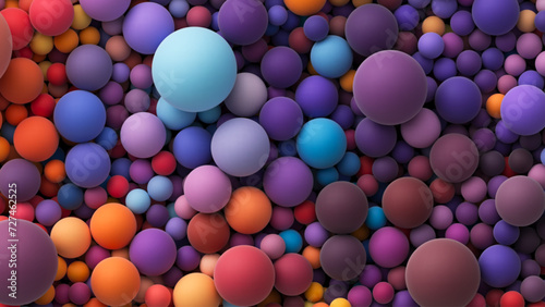 Colorful matte soft balls in different sizes. Background with many colored big and small random spheres. Flat lay with lots of different colored orbs. Vector background
