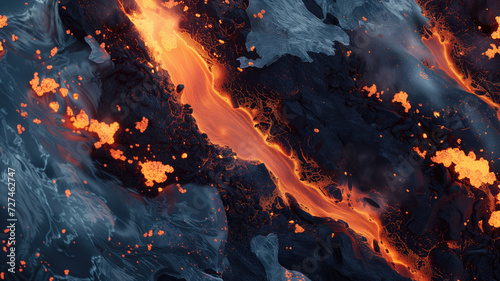 Lava and ice move towards each other. Different kind of the elements fights each other, two elements touch in the middle. High quality photo