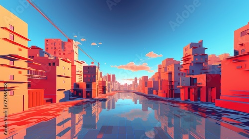 Virtual reality urban planning solid color background