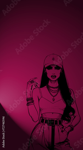 Femme de culture hip-hop sur une fond rose neutre avec une lumière 
