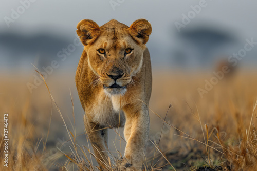 Majestic Lioness Roaming the African Savannah: Witness the Untamed Beauty of Nature's Predators