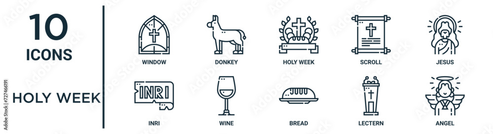 Vecteur Stock holy week outline icon set such as thin line window, holy ...