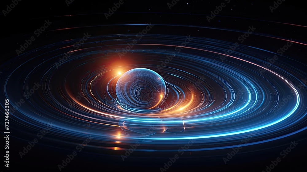 a blue abstract spiral and a small glowing ball a blue abstract spiral and a small glowing ball
