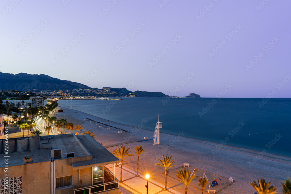 The beach of Albir in Spain in the evening.