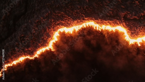 Aerial Night View of a Field on Fire