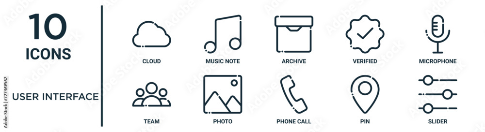 user interface outline icon set such as thin line cloud, archive ...