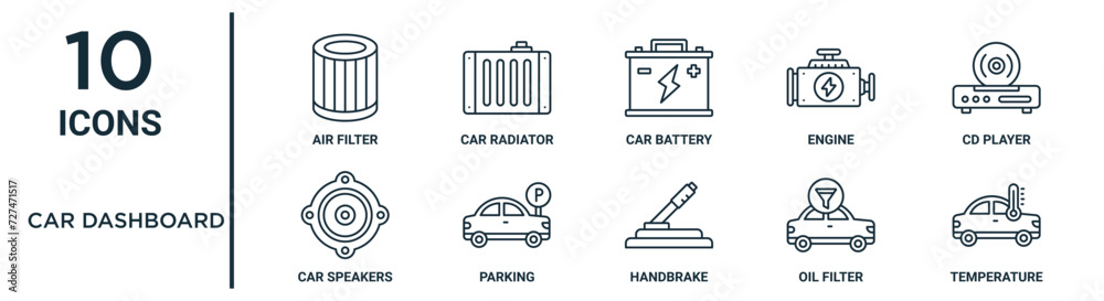 car dashboard outline icon set such as thin line air filter, car ...