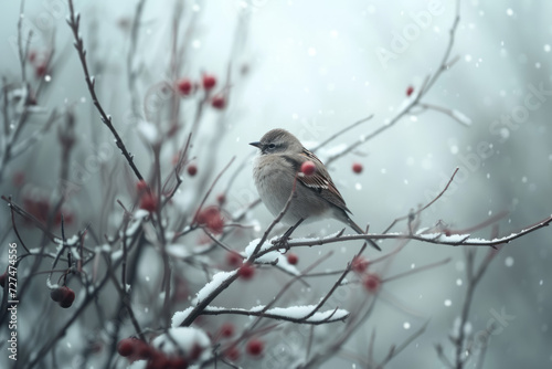 robin on branch in snow © haxer