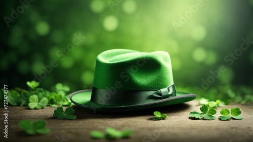 Emerald Elegance: A Green Hat Adorned with Shamrocks, Perfect for St. Patrick's Day Festivities photo