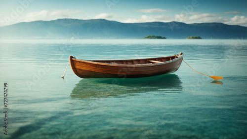  Tranquil Solitude: A Lone Small Wooden Rowing Boat Moored in Calm Waters © niji