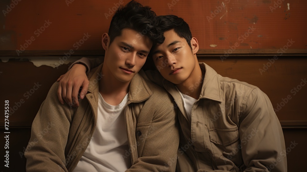 Amor en cada fotograma: dos chicos con apariencia asiÃ¡tica que crean momentos Ãºnicos de amor Gay en una foto realista 