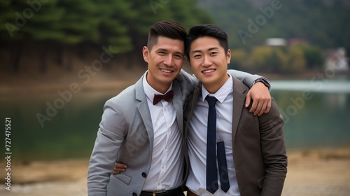 Amor en cada fotograma: dos chicos con apariencia asiÃ¡tica que crean momentos Ãºnicos de amor Gay en una foto realista  photo