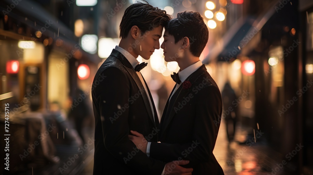 Amor en cada fotograma: dos chicos con apariencia asiática que crean momentos únicos de amor Gay en una foto realista Amor en cada fotograma: dos chicos con apariencia asiática que crean momentos únicos de amor Gay en una foto realista