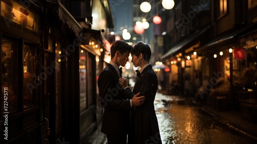 Amor en cada fotograma: dos chicos con apariencia asiÃ¡tica que crean momentos Ãºnicos de amor Gay en una foto realista 