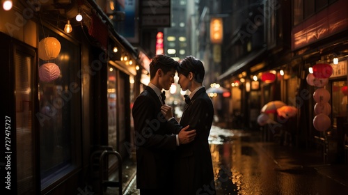 Amor en cada fotograma: dos chicos con apariencia asiÃ¡tica que crean momentos Ãºnicos de amor Gay en una foto realista  photo