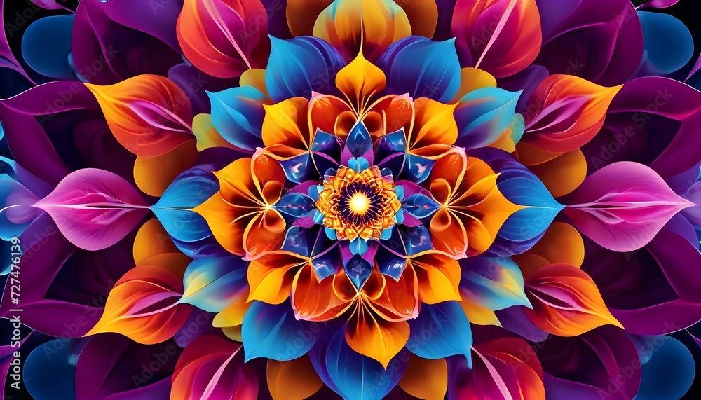 Obraz premium Abstract light fractal elegance Symmetry decorative multicolor kaleidoscope background, geometry artistic patterns
