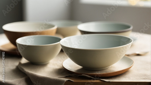 Minimalist Elegance: Blank Paper Sheet and Cards on Bowls in Minimalist Ceramics