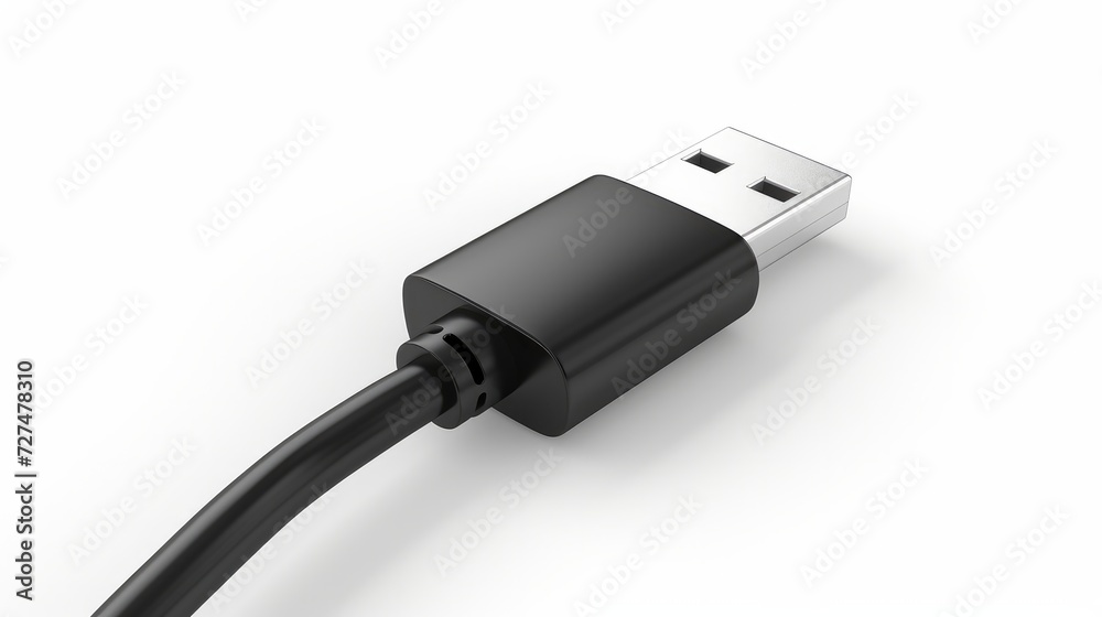 3d realistic vector icon. Black charging usb cabel. Isolated on white background 3d realistic vector icon. Black charging usb cabel. Isolated on white background