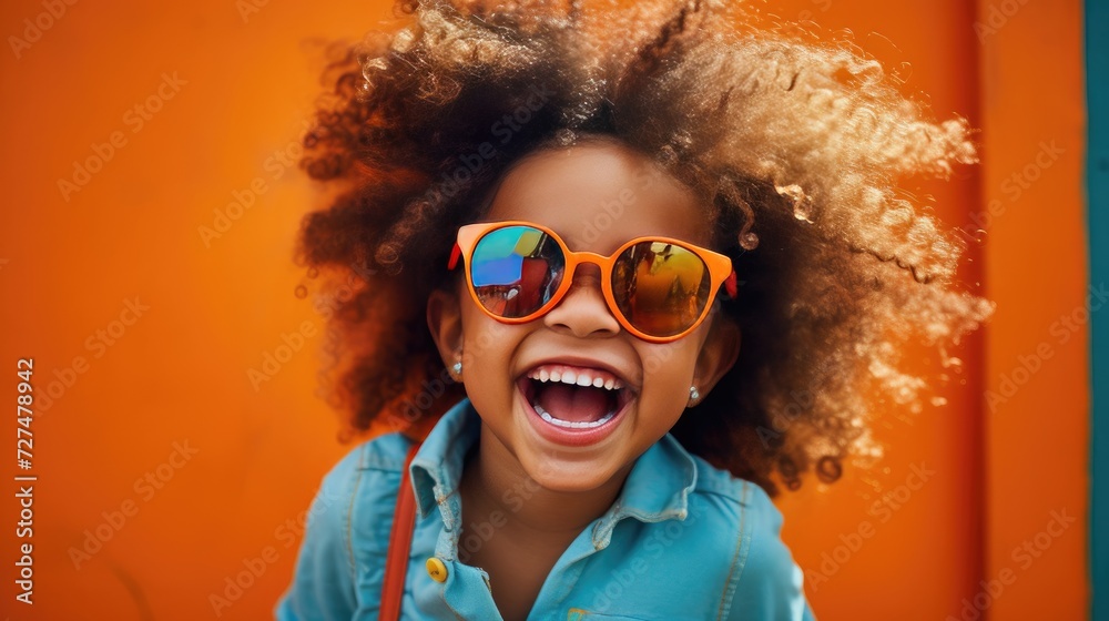 Little girl on a colorful background
