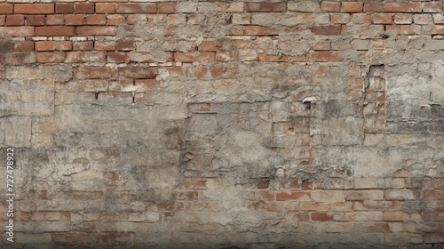 a weathered brick wall with peeling
