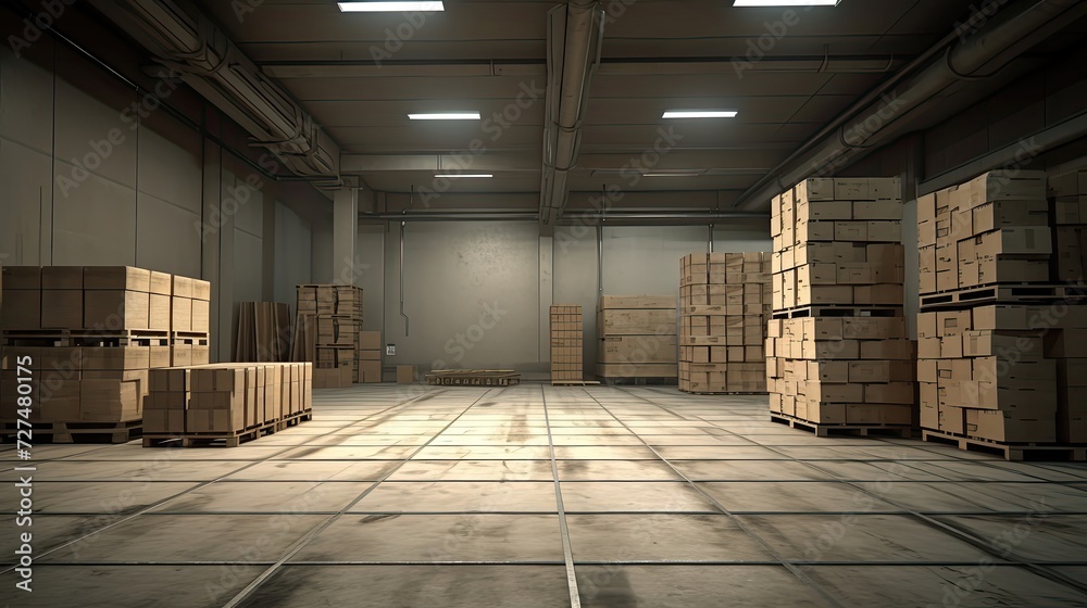 a large neat hall with a few pallets containing large a large neat hall with a few pallets containing large