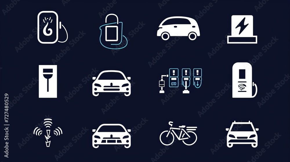 Charging icon set. Containing charge, battery, energy, electricity, charger, recharge, electric car and charging station icons. Solid icon collection. Vector illustration Charging icon set. Containing charge, battery, energy, electricity, charger, recharge, electric car and charging station icons. Solid icon collection. Vector illustration