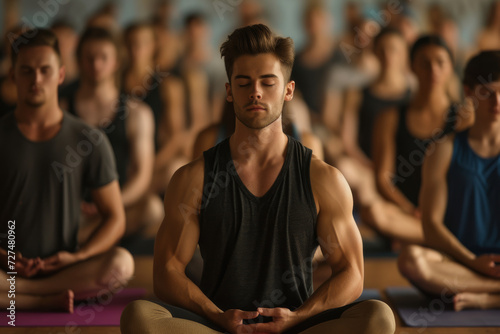 A man sits in a lotus position with his eyes closed