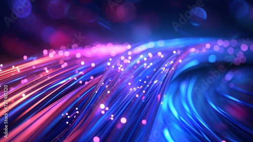 Fiber optic cable technology vector design of internet, network, speed data connection and telecommunication. Multi fiber wire with cores in color jackets and blue neon lines, communication networking photo