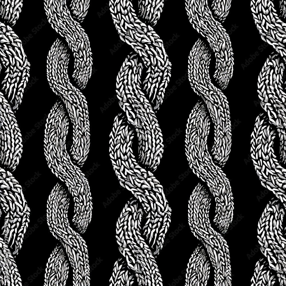 Knitwear Cable Stitch technical fashion illustration. Flat apparel cable template black and white colour. Cable stitch CAD mock-up - obrazy, fototapety, plakaty 