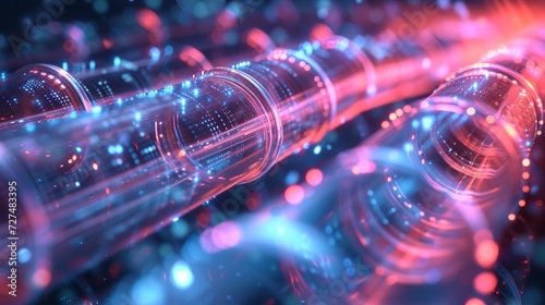 Optical fiber cable with binary cods. 3d illustration