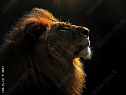 Fototapeta Fine art lion with a black background low key animal africa photo