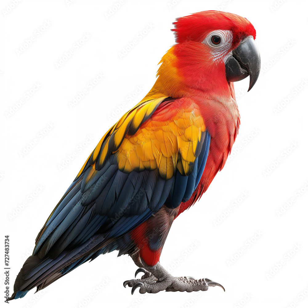 Colourful parrot isolated on white Background - Generative AI
