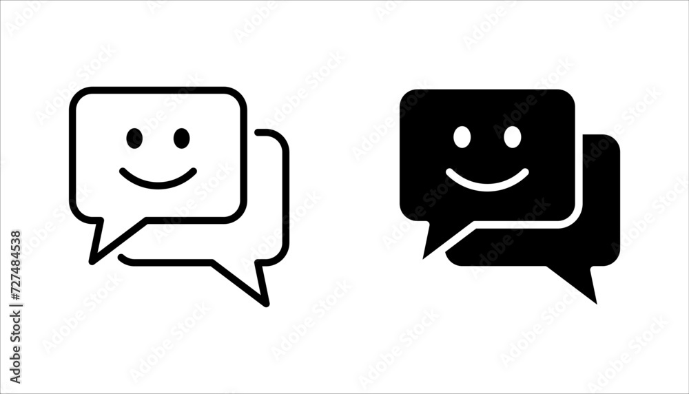 Smile face line icon set. Happy emoticon chat sign. Speech bubble symbol. vector illustration on white background - obrazy, fototapety, plakaty 