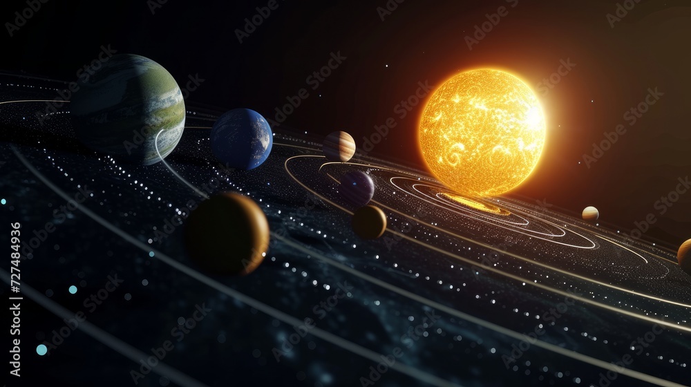 Solar system structure out to oort cloud, digital illustration