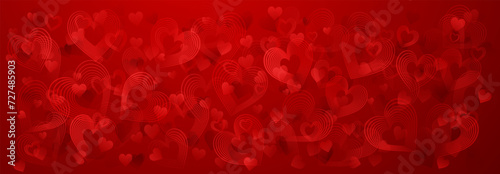 Background of large and small hearts in red colors. Illustration on Valentine Day