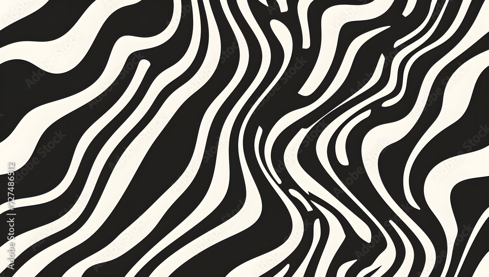 black and white pattern of curved waves and wavy lines