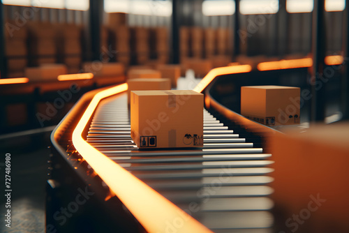 shipping boxes on conveyor belt in a warehouse  © Lin_Studio